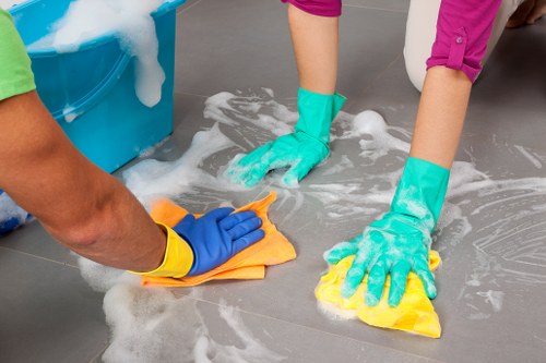 Safe carpet cleaning setup with hoses, tools, and tidy work area